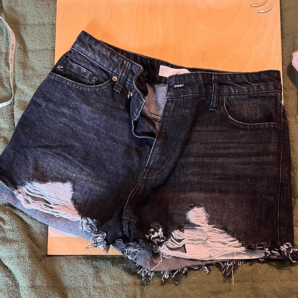 Distressed Black Denim Shorts